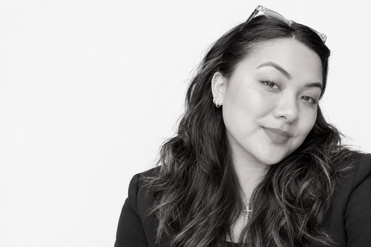 Black and white portrait of Vanesa Esteban